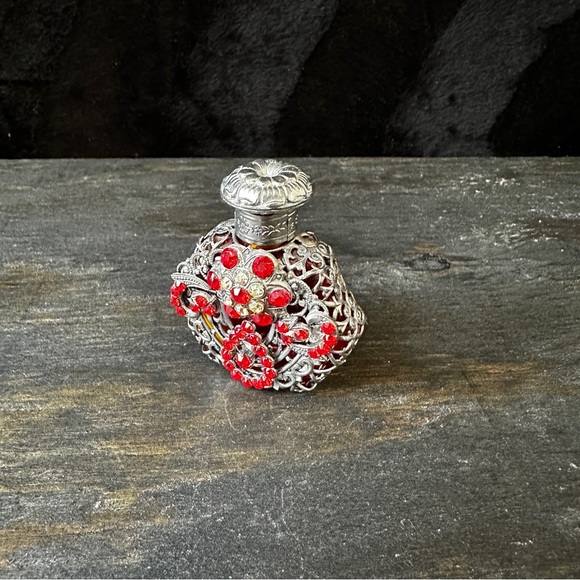 Vintage Red Glass Metal Wrapped Czech Bottle - Picture 2 of 14